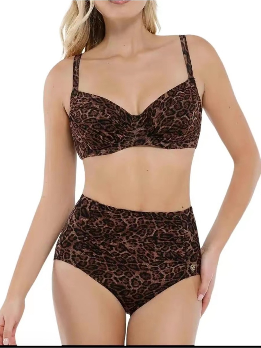 Popilush Shape-wear Ruched Leopard Print High-Waist Tummy Control Bikini Set